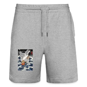 Möwen stiehlt Chips Lustig - Stanley/Stella Unisex Bio Joggingshorts Trainer  - Grau meliert - Vorne - Nik (191cm) & Marisol (170cm)