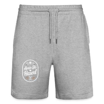 Apres Ski Haserl Hüttengaudi Skifahrerin Skihaserl - Stanley/Stella Unisex Bio Joggingshorts Trainer  - Grau meliert - Vorne - Nik (191cm) & Marisol (170cm)