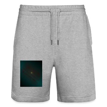 Teal wrestling spiral in the center - Stanley/Stella Trainer Unisex Organic Jogging Shorts - heather grey - Front - Nik (191cm) & Marisol (170cm)