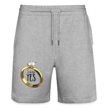 Say Yes! Marriage proposal - Stanley/Stella Trainer Unisex Organic Jogging Shorts - heather grey - Front - Nik (191cm) & Marisol (170cm)