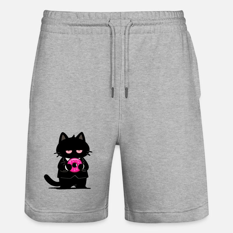 Chat noir avec un donut rose - Short de jogging bio TRAINER Stanley/Stella unisexe - gris chiné
