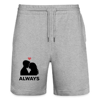 Amour minimal du cœur, petite amie de la Saint-Valentin Petit ami - Short de jogging bio TRAINER Stanley/Stella unisexe - gris chiné - Devant - Nik (191cm) & Marisol (170cm)