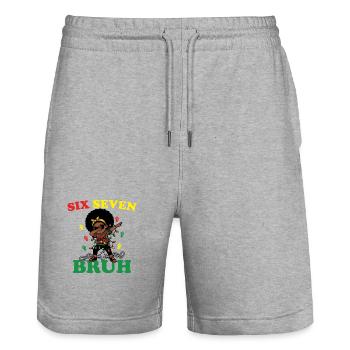 Six Seven Bruh Dabbing Juneteenth Girl Afro Girls - Stanley/Stella Trainer Unisex Organic Jogging Shorts - heather grey - Front - Nik (191cm) & Marisol (170cm)