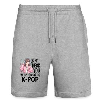 Can't Hear You In Listening To K-Pop - Stanley/Stella Trainer Unisex Organic Jogging Shorts - heather grey - Front - Nik (191cm) & Marisol (170cm)