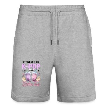 Powered By K Pop And Boba Tea - Stanley/Stella Trainer Unisex Organic Jogging Shorts - heather grey - Front - Nik (191cm) & Marisol (170cm)
