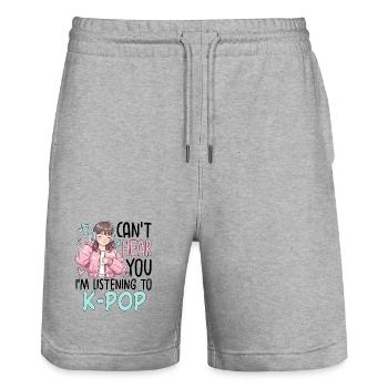 Can't Hear You In Listening To K-Pop - Stanley/Stella Trainer Unisex Organic Jogging Shorts - heather grey - Front - Nik (191cm) & Marisol (170cm)