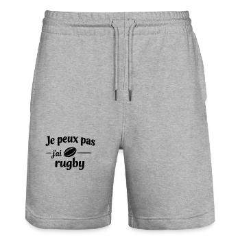 Ich kann nicht, ich habe Rugby – Humor, Sport und Leidenschaft - Stanley/Stella Unisex Bio Joggingshorts Trainer  - Grau meliert - Vorne - Nik (191cm) & Marisol (170cm)