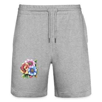 Colored Flower Bouquet Illustration - Stanley/Stella Trainer Unisex Organic Jogging Shorts - heather grey - Front - Nik (191cm) & Marisol (170cm)