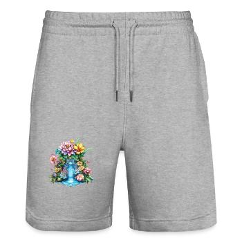 Blumenwasserfall Kaleidoskop - Stanley/Stella Unisex Bio Joggingshorts Trainer  - Grau meliert - Vorne - Nik (191cm) & Marisol (170cm)