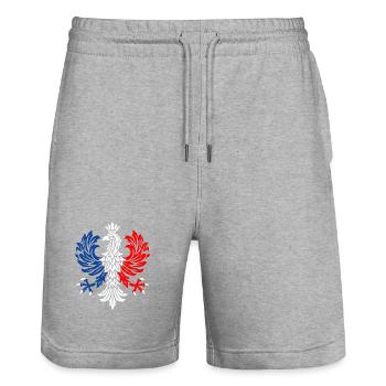Tricolor Eagle Emblem - Stanley/Stella Trainer Unisex Organic Jogging Shorts - heather grey - Front - Nik (191cm) & Marisol (170cm)