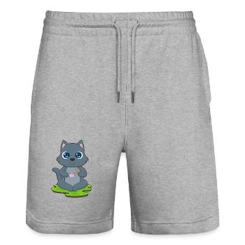 Cat Coffee Cookie - Stanley/Stella Trainer Unisex Organic Jogging Shorts - heather grey - Front - Nik (191cm) & Marisol (170cm)