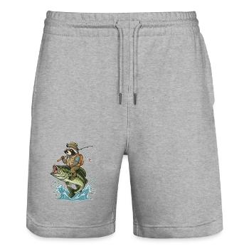 Funny raccoon rides on a bass fish - Stanley/Stella Trainer Unisex Organic Jogging Shorts - heather grey - Front - Nik (191cm) & Marisol (170cm)