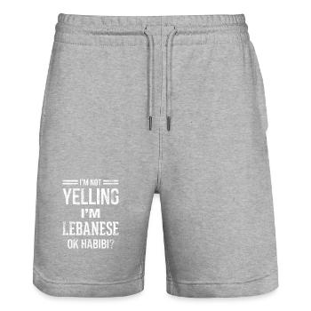 Not Yelling I’m Lebanese OK Habibi - Stanley/Stella Trainer Unisex Organic Jogging Shorts - heather grey - Front - Nik (191cm) & Marisol (170cm)