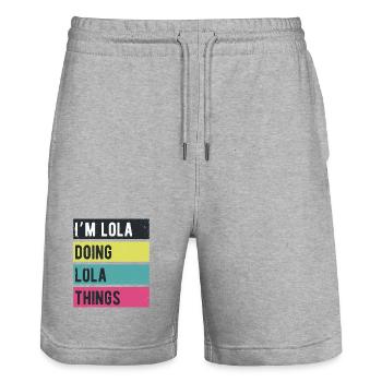 Je suis Lola qui fait des choses rétro de couleurs - Short de jogging bio TRAINER Stanley/Stella unisexe - gris chiné - Devant - Nik (191cm) & Marisol (170cm)