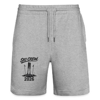 SKI CREW Winter holiday and après-ski outfit - Stanley/Stella Trainer Unisex Organic Jogging Shorts - heather grey - Front - Nik (191cm) & Marisol (170cm)