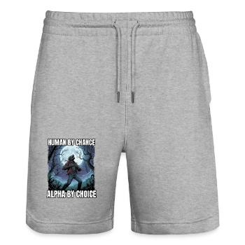 Motif loup-garou Alpha par choix - Short de jogging bio TRAINER Stanley/Stella unisexe - gris chiné - Devant - Nik (191cm) & Marisol (170cm)