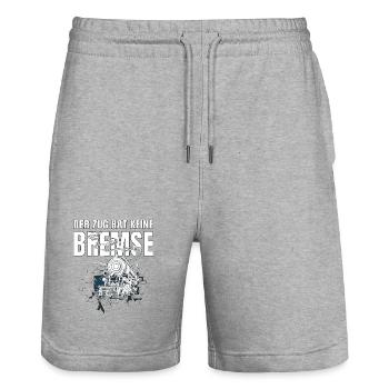 Der Zug hat keine Bremse - Party Malle  - Stanley/Stella Unisex Bio Joggingshorts Trainer  - Grau meliert - Vorne - Nik (191cm) & Marisol (170cm)