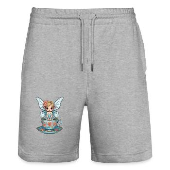 Flower Fairy in the Teacup - Stanley/Stella Trainer Unisex Organic Jogging Shorts - heather grey - Front - Nik (191cm) & Marisol (170cm)