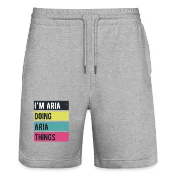 Je suis Aria, je fais des choses Aria Rétro Colors - Short de jogging bio TRAINER Stanley/Stella unisexe - gris chiné - Devant - Nik (191cm) & Marisol (170cm)