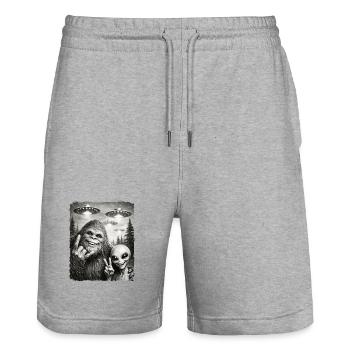 Bigfoot Alien Rocker, Rock Musik, Rock Hand, UFO - Stanley/Stella Unisex Bio Joggingshorts Trainer  - Grau meliert - Vorne - Nik (191cm) & Marisol (170cm)