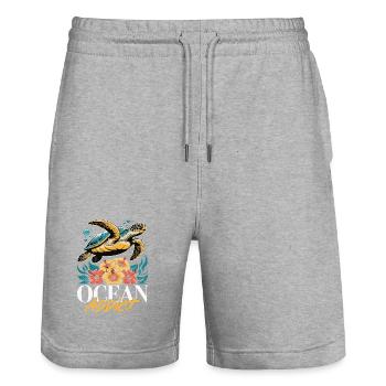 Sea Turtle Ocean Addict Design - Stanley/Stella Trainer Unisex Organic Jogging Shorts - heather grey - Front - Nik (191cm) & Marisol (170cm)