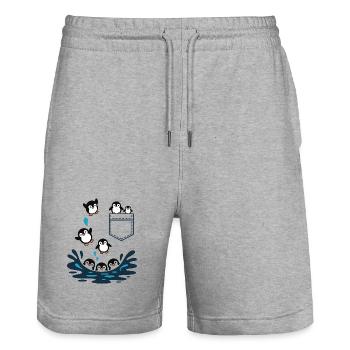 Penguin Jump Into The Water Pocket Design - Stanley/Stella Trainer Unisex Organic Jogging Shorts - heather grey - Front - Nik (191cm) & Marisol (170cm)