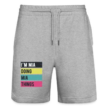 Je suis Mia qui fait des choses rétro Colors - Short de jogging bio TRAINER Stanley/Stella unisexe - gris chiné - Devant - Nik (191cm) & Marisol (170cm)