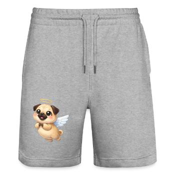Cute Pug Cartoon Angel with Wings Friendly - Stanley/Stella Trainer Unisex Organic Jogging Shorts - heather grey - Front - Nik (191cm) & Marisol (170cm)