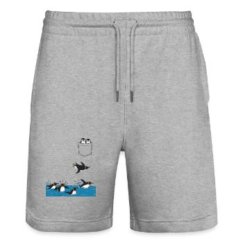 Penguin Jump Into The Water Pocket Design - Stanley/Stella Trainer Unisex Organic Jogging Shorts - heather grey - Front - Nik (191cm) & Marisol (170cm)