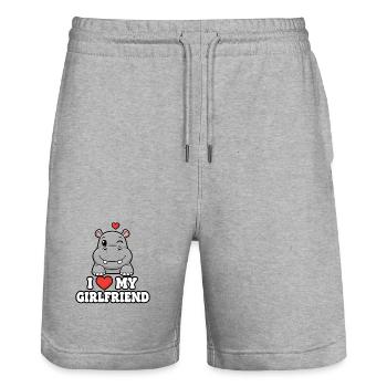 Cute Hippo I Love My Girlfriend Design - Stanley/Stella Trainer Unisex Organic Jogging Shorts - heather grey - Front - Nik (191cm) & Marisol (170cm)