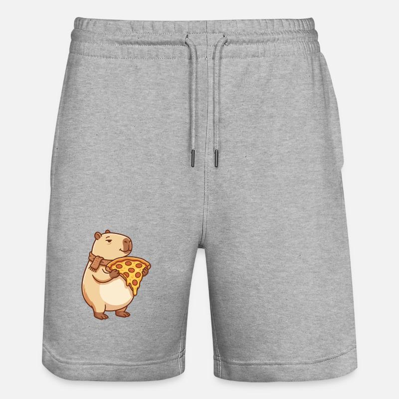 Pizza Capybara mit schmelzendem Käse - Stanley/Stella Unisex Bio Joggingshorts Trainer  - Grau meliert