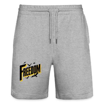 Freedom Bold Typography with Birds - Stanley/Stella Trainer Unisex Organic Jogging Shorts - heather grey - Front - Nik (191cm) & Marisol (170cm)