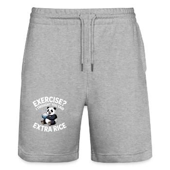 Blague sur le panda au riz - Short de jogging bio TRAINER Stanley/Stella unisexe - gris chiné - Devant - Nik (191cm) & Marisol (170cm)