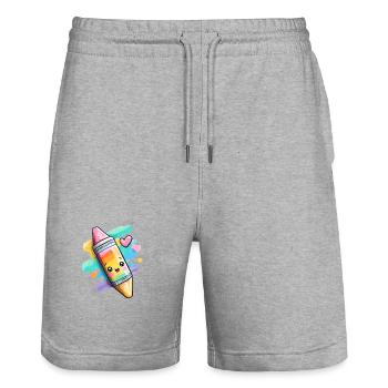 Craie arc-en-ciel - Short de jogging bio TRAINER Stanley/Stella unisexe - gris chiné - Devant - Nik (191cm) & Marisol (170cm)