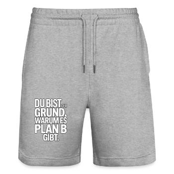 Du bist der Grund warum es Plan B gibt - Stanley/Stella Unisex Bio Joggingshorts Trainer  - Grau meliert - Vorne - Nik (191cm) & Marisol (170cm)