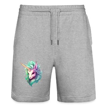 Unicorn head in rainbow hair - Stanley/Stella Trainer Unisex Organic Jogging Shorts - heather grey - Front - Nik (191cm) & Marisol (170cm)