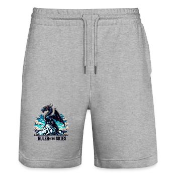 Ciel de dragon au-dessus d’une chaîne de montagnes - Short de jogging bio TRAINER Stanley/Stella unisexe - gris chiné - Devant - Nik (191cm) & Marisol (170cm)