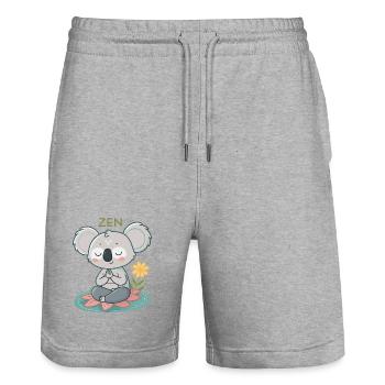 Koala Zen sur Lotus - Short de jogging bio TRAINER Stanley/Stella unisexe - gris chiné - Devant - Nik (191cm) & Marisol (170cm)