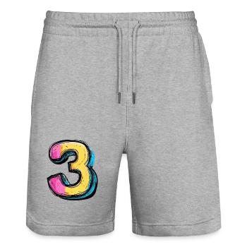 3 Zahl Bunt - Stanley/Stella Unisex Bio Joggingshorts Trainer  - Grau meliert - Vorne - Nik (191cm) & Marisol (170cm)