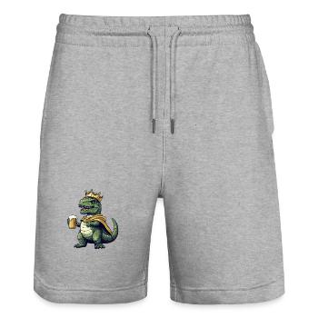 Dinosaur T-Rex Beer King - Stanley/Stella Trainer Unisex Organic Jogging Shorts - heather grey - Front - Nik (191cm) & Marisol (170cm)
