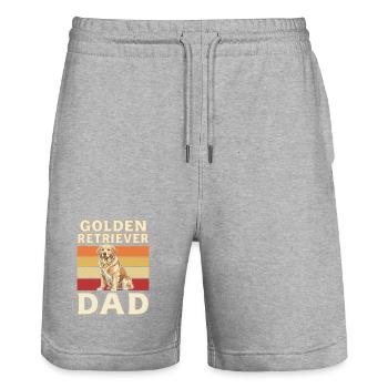Golden Retriever Dad Retro Motif - Stanley/Stella Trainer Unisex Organic Jogging Shorts - heather grey - Front - Nik (191cm) & Marisol (170cm)