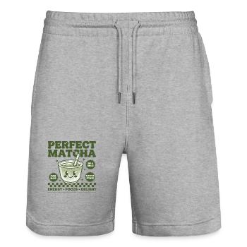 Perfect Matcha Green Tea Matcha Power Energy Focus - Stanley/Stella Unisex Bio Joggingshorts Trainer  - Grau meliert - Vorne - Nik (191cm) & Marisol (170cm)