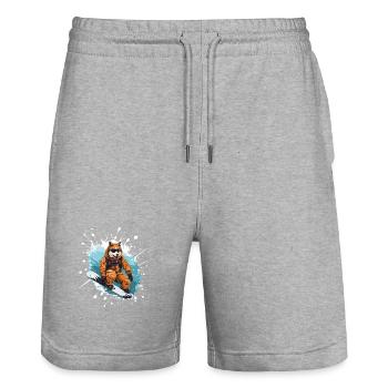Akita Hund Snowboard - Stanley/Stella Unisex Bio Joggingshorts Trainer  - Grau meliert - Vorne - Nik (191cm) & Marisol (170cm)