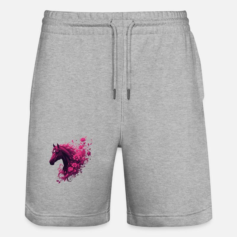 Cheval magenta avec tourbillon de fleurs - Short de jogging bio TRAINER Stanley/Stella unisexe - gris chiné