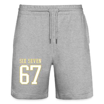 67 Six Seven - viral memes - College - Stanley/Stella Trainer Unisex Organic Jogging Shorts - heather grey - Front - Nik (191cm) & Marisol (170cm)