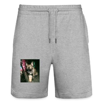 Französische Bulldogge trink Eiskaffee - Stanley/Stella Unisex Bio Joggingshorts Trainer  - Grau meliert - Vorne - Nik (191cm) & Marisol (170cm)