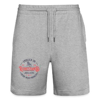 Rentenalter 2027 Liegestuhl Vintage Ruhestand - Stanley/Stella Unisex Bio Joggingshorts Trainer  - Grau meliert - Vorne - Nik (191cm) & Marisol (170cm)