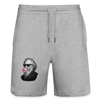 Grauer Gentleman mit Pinkem Kaugummi - Stanley/Stella Unisex Bio Joggingshorts Trainer  - Grau meliert - Vorne - Nik (191cm) & Marisol (170cm)