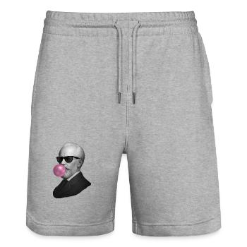 Retro Gentleman mit Bubblegum - Stanley/Stella Unisex Bio Joggingshorts Trainer  - Grau meliert - Vorne - Nik (191cm) & Marisol (170cm)