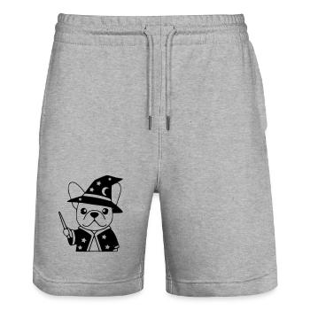 Frenchie Wizard Magic Outline - Stanley/Stella Trainer Unisex Organic Jogging Shorts - heather grey - Front - Nik (191cm) & Marisol (170cm)